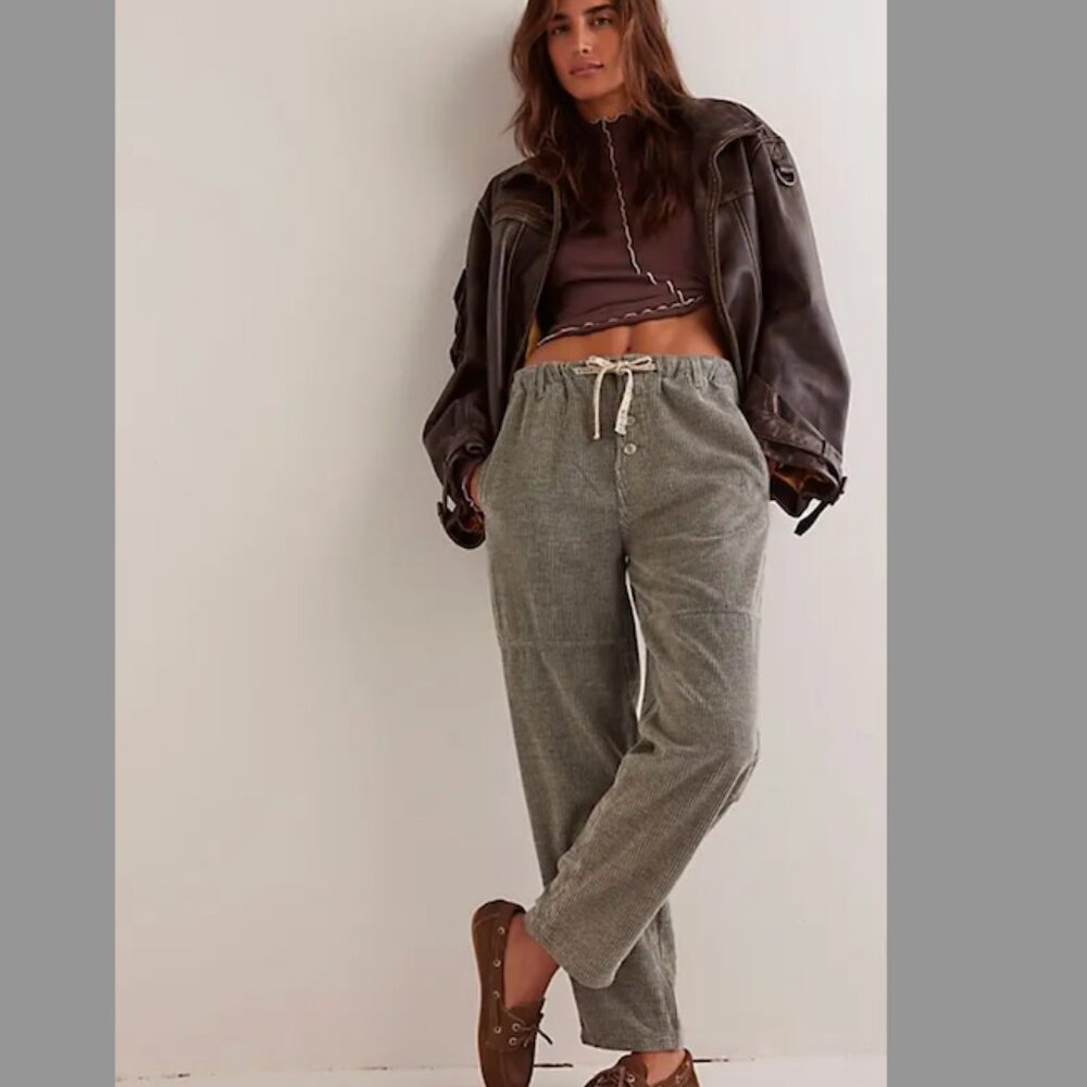 Free People We The Free Roscoe Cord Pull-On Jeans – Tint Thyme (Size XL)